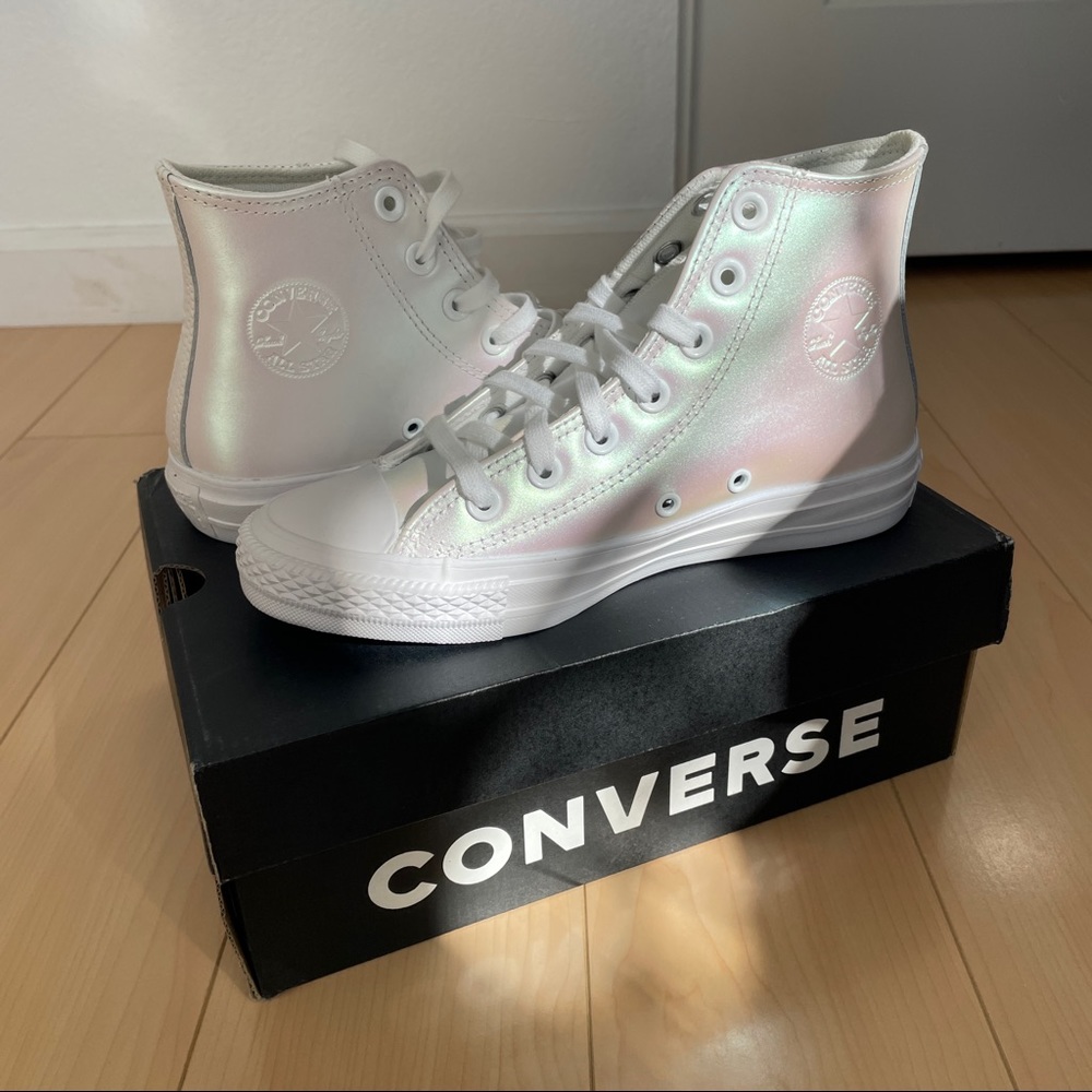 rare pearlescent iridescent high top converse